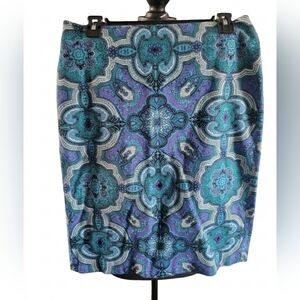 Talbots Blue and Purple Patterned Pencil Skirt